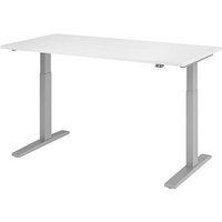 HAMMERBACHER Akandia elektrisch höhenverstellbarer Schreibtisch weiß rechteckig, C-Fuß-Gestell silber 160,0 x 80,0 cm von HAMMERBACHER