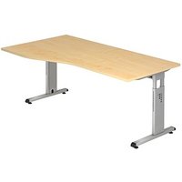 HAMMERBACHER Gradeo höhenverstellbarer Schreibtisch ahorn Trapezform, C-Fuß-Gestell silber 180,0 x 80,0/100,0 cm von HAMMERBACHER