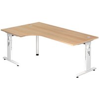 HAMMERBACHER Gradeo höhenverstellbarer Schreibtisch eiche L-Form, C-Fuß-Gestell weiß 200,0 x 80,0/120,0 cm von HAMMERBACHER