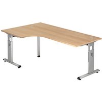 HAMMERBACHER Gradeo höhenverstellbarer Schreibtisch eiche L-Form, C-Fuß-Gestell silber 200,0 x 80,0/120,0 cm von HAMMERBACHER