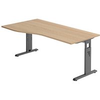 HAMMERBACHER Gradeo höhenverstellbarer Schreibtisch eiche Trapezform, C-Fuß-Gestell grau 180,0 x 80,0/100,0 cm von HAMMERBACHER