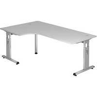 HAMMERBACHER Gradeo höhenverstellbarer Schreibtisch lichtgrau L-Form, C-Fuß-Gestell silber 200,0 x 80,0/120,0 cm von HAMMERBACHER