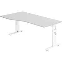 HAMMERBACHER Gradeo höhenverstellbarer Schreibtisch lichtgrau Trapezform, C-Fuß-Gestell weiß 180,0 x 80,0/100,0 cm von HAMMERBACHER