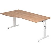 HAMMERBACHER Gradeo höhenverstellbarer Schreibtisch nussbaum Trapezform, C-Fuß-Gestell weiß 180,0 x 80,0/100,0 cm von HAMMERBACHER