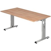 HAMMERBACHER Gradeo höhenverstellbarer Schreibtisch nussbaum rechteckig, C-Fuß-Gestell silber 160,0 x 80,0 cm von HAMMERBACHER