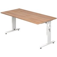 HAMMERBACHER Gradeo höhenverstellbarer Schreibtisch nussbaum rechteckig, C-Fuß-Gestell weiß 160,0 x 80,0 cm von HAMMERBACHER