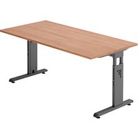 HAMMERBACHER Gradeo höhenverstellbarer Schreibtisch nussbaum rechteckig, C-Fuß-Gestell grau 160,0 x 80,0 cm von HAMMERBACHER