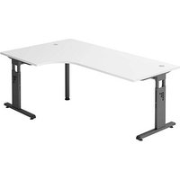HAMMERBACHER Gradeo höhenverstellbarer Schreibtisch weiß L-Form, C-Fuß-Gestell grau 200,0 x 80,0/120,0 cm von HAMMERBACHER