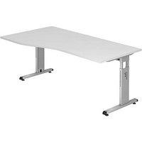 HAMMERBACHER Gradeo höhenverstellbarer Schreibtisch weiß Trapezform, C-Fuß-Gestell silber 180,0 x 80,0/100,0 cm von HAMMERBACHER