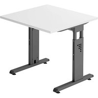HAMMERBACHER Gradeo höhenverstellbarer Schreibtisch weiß quadratisch, C-Fuß-Gestell grau 80,0 x 80,0 cm von HAMMERBACHER