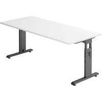 HAMMERBACHER Gradeo höhenverstellbarer Schreibtisch weiß rechteckig, C-Fuß-Gestell grau 180,0 x 80,0 cm von HAMMERBACHER