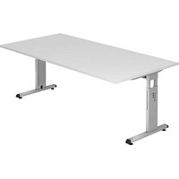 HAMMERBACHER Gradeo höhenverstellbarer Schreibtisch weiß rechteckig, C-Fuß-Gestell silber 200,0 x 100,0 cm von HAMMERBACHER