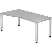 HAMMERBACHER Akandia höhenverstellbarer Schreibtisch lichtgrau Trapezform, 4-Fuß-Gestell silber 180,0 x 80,0/100,0 cm von HAMMERBACHER