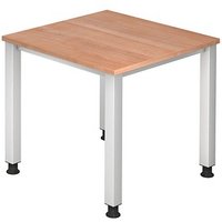 HAMMERBACHER Akandia höhenverstellbarer Schreibtisch nussbaum quadratisch, 4-Fuß-Gestell silber 80,0 x 80,0 cm von HAMMERBACHER