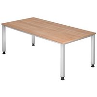 HAMMERBACHER Akandia höhenverstellbarer Schreibtisch nussbaum rechteckig, 4-Fuß-Gestell silber 200,0 x 100,0 cm von HAMMERBACHER