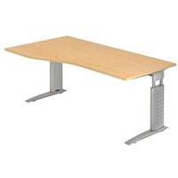 HAMMERBACHER Haziender höhenverstellbarer Schreibtisch ahorn Trapezform, C-Fuß-Gestell silber 180,0 x 100,0 cm von HAMMERBACHER