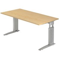 HAMMERBACHER Haziender höhenverstellbarer Schreibtisch ahorn rechteckig, C-Fuß-Gestell silber 160,0 x 80,0 cm von HAMMERBACHER