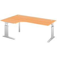 HAMMERBACHER Haziender höhenverstellbarer Schreibtisch buche L-Form, C-Fuß-Gestell silber 200,0 x 80,0/120,0 cm von HAMMERBACHER