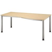 HAMMERBACHER Orbis höhenverstellbarer Schreibtisch ahorn Trapezform, 4-Fuß-Gestell silber 180,0 x 80,0/100,0 cm von HAMMERBACHER