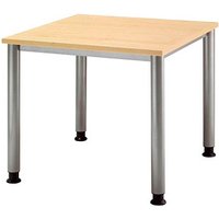 HAMMERBACHER Orbis höhenverstellbarer Schreibtisch ahorn quadratisch, 4-Fuß-Gestell silber 80,0 x 80,0 cm von HAMMERBACHER