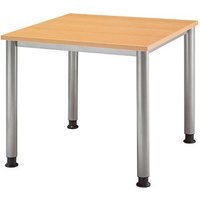 HAMMERBACHER Orbis höhenverstellbarer Schreibtisch buche quadratisch, 4-Fuß-Gestell silber 80,0 x 80,0 cm von HAMMERBACHER