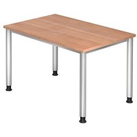 HAMMERBACHER Orbis höhenverstellbarer Schreibtisch nussbaum rechteckig, 4-Fuß-Gestell silber 120,0 x 80,0 cm von HAMMERBACHER