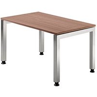 HAMMERBACHER Prokura höhenverstellbarer Schreibtisch nussbaum rechteckig, 4-Fuß-Gestell silber 120,0 x 80,0 cm von HAMMERBACHER