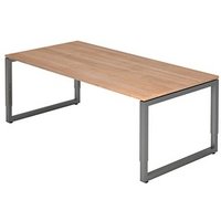 HAMMERBACHER Unni SE1 höhenverstellbarer Schreibtisch nussbaum rechteckig, Kufen-Gestell grau 200,0 x 100,0 cm von HAMMERBACHER