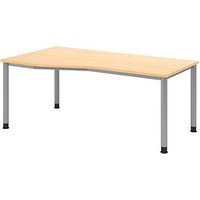 HAMMERBACHER HS18 höhenverstellbarer Schreibtisch ahorn Trapezform, 4-Fuß-Gestell silber 180,0 x 80,0/100,0 cm von HAMMERBACHER