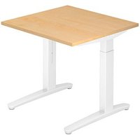 HAMMERBACHER XB08 höhenverstellbarer Schreibtisch ahorn, weiß quadratisch, C-Fuß-Gestell weiß 80,0 x 80,0 cm von HAMMERBACHER