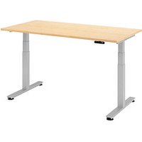 HAMMERBACHER XDSM16 elektrisch höhenverstellbarer Schreibtisch ahorn rechteckig, T-Fuß-Gestell silber 160,0 x 80,0 cm von HAMMERBACHER