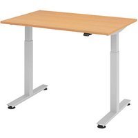 HAMMERBACHER XMST12 elektrisch höhenverstellbarer Schreibtisch buche rechteckig, T-Fuß-Gestell silber 120,0 x 80,0 cm von HAMMERBACHER