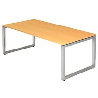 HAMMERBACHER RS2E höhenverstellbarer Schreibtisch buche rechteckig, Kufen-Gestell silber 200,0 x 100,0 cm von HAMMERBACHER