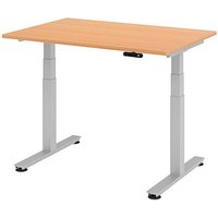 HAMMERBACHER XDSM12 elektrisch höhenverstellbarer Schreibtisch buche rechteckig, T-Fuß-Gestell silber 120,0 x 80,0 cm von HAMMERBACHER