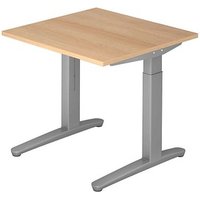 HAMMERBACHER XB08 höhenverstellbarer Schreibtisch eiche, silber quadratisch, C-Fuß-Gestell silber 80,0 x 80,0 cm von HAMMERBACHER