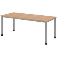 HAMMERBACHER HS19 höhenverstellbarer Schreibtisch eiche rechteckig, 4-Fuß-Gestell silber 180,0 x 80,0 cm von HAMMERBACHER