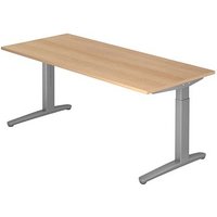 HAMMERBACHER XB19 höhenverstellbarer Schreibtisch eiche, silber rechteckig, C-Fuß-Gestell silber 180,0 x 80,0 cm von HAMMERBACHER