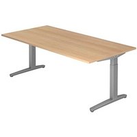 HAMMERBACHER XB2E höhenverstellbarer Schreibtisch eiche, silber rechteckig, C-Fuß-Gestell silber 200,0 x 100,0 cm von HAMMERBACHER