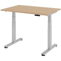 HAMMERBACHER XDSM12 elektrisch höhenverstellbarer Schreibtisch eiche rechteckig, T-Fuß-Gestell silber 120,0 x 80,0 cm von HAMMERBACHER