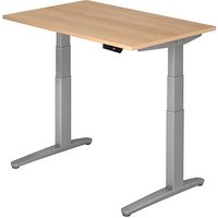 HAMMERBACHER XBHM12 elektrisch höhenverstellbarer Schreibtisch eiche rechteckig, C-Fuß-Gestell silber 120,0 x 80,0 cm von HAMMERBACHER