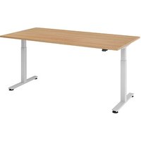 HAMMERBACHER XMST2E elektrisch höhenverstellbarer Schreibtisch eiche rechteckig, T-Fuß-Gestell silber 200,0 x 100,0 cm von HAMMERBACHER