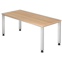 HAMMERBACHER QS19 höhenverstellbarer Schreibtisch eiche rechteckig, 4-Fuß-Gestell silber 180,0 x 80,0 cm von HAMMERBACHER
