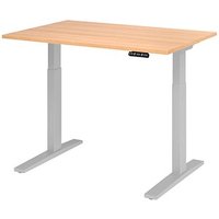 HAMMERBACHER XMKA12 elektrisch höhenverstellbarer Schreibtisch eiche rechteckig, C-Fuß-Gestell silber 120,0 x 80,0 cm von HAMMERBACHER