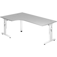 HAMMERBACHER OS 82 höhenverstellbarer Schreibtisch lichtgrau L-Form, C-Fuß-Gestell weiß 200,0 x 80,0/120,0 cm von HAMMERBACHER