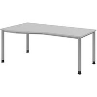 HAMMERBACHER HS18 höhenverstellbarer Schreibtisch lichtgrau Trapezform, 4-Fuß-Gestell silber 180,0 x 80,0/100,0 cm von HAMMERBACHER