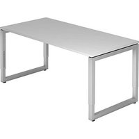 HAMMERBACHER RS16 höhenverstellbarer Schreibtisch lichtgrau rechteckig, Kufen-Gestell silber 160,0 x 80,0 cm von HAMMERBACHER