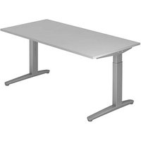 HAMMERBACHER XB16 höhenverstellbarer Schreibtisch lichtgrau, silber rechteckig, C-Fuß-Gestell silber 160,0 x 80,0 cm von HAMMERBACHER