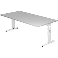 HAMMERBACHER OS 2E höhenverstellbarer Schreibtisch lichtgrau rechteckig, C-Fuß-Gestell weiß 200,0 x 100,0 cm von HAMMERBACHER