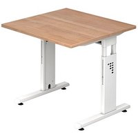 HAMMERBACHER OS 08 höhenverstellbarer Schreibtisch nussbaum quadratisch, C-Fuß-Gestell weiß 80,0 x 80,0 cm von HAMMERBACHER