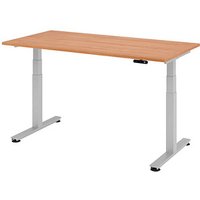 HAMMERBACHER XDSM16 elektrisch höhenverstellbarer Schreibtisch nussbaum rechteckig, T-Fuß-Gestell silber 160,0 x 80,0 cm von HAMMERBACHER